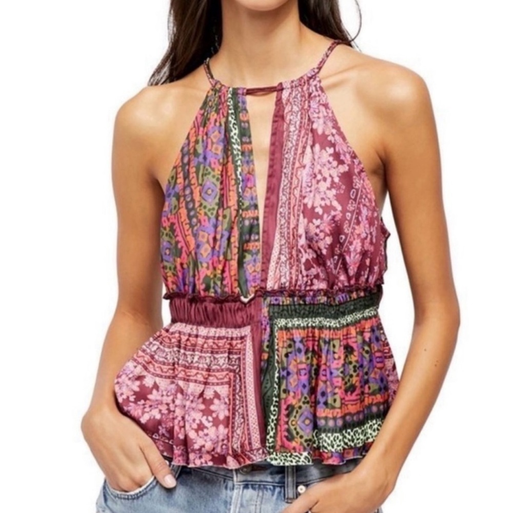 Free People Billini Patchwork Halter Top - Pink and Purple